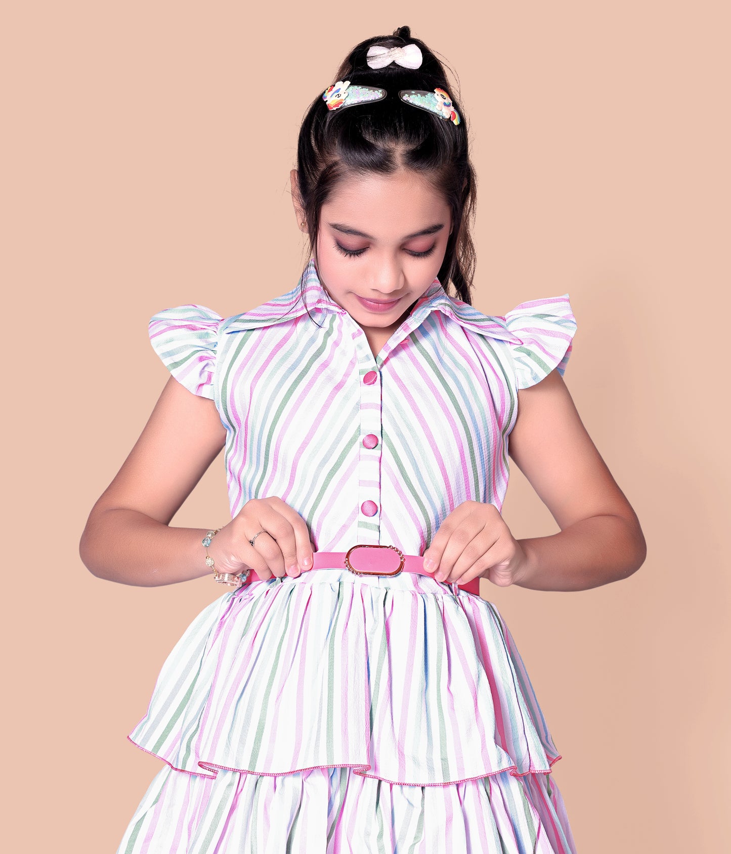 White Frock With Multicolour Lines
