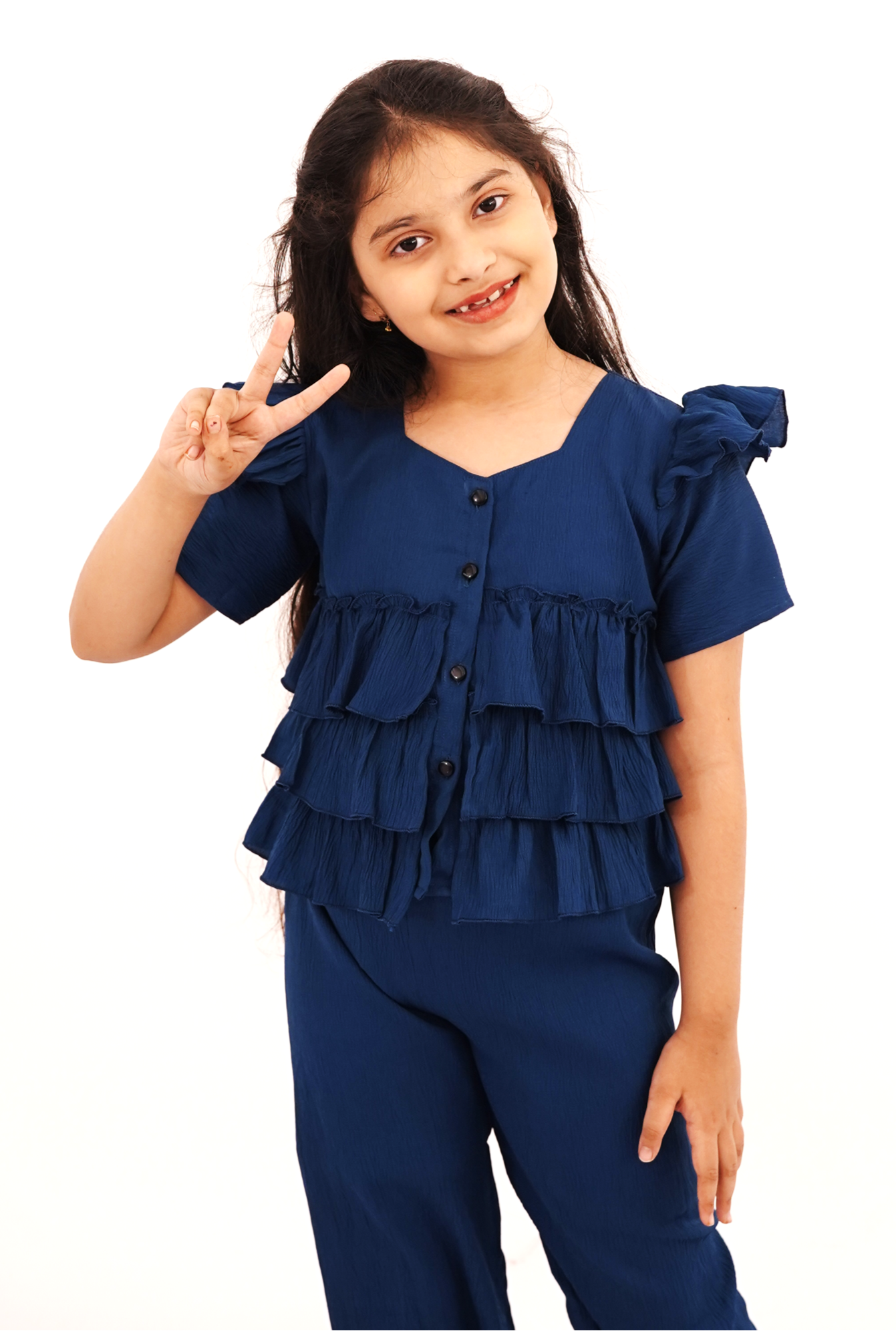 Fabangel Short Sleeves Ruffled top With Straight Pant