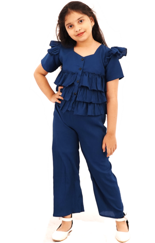 Fabangel Short Sleeves Ruffled top With Straight Pant