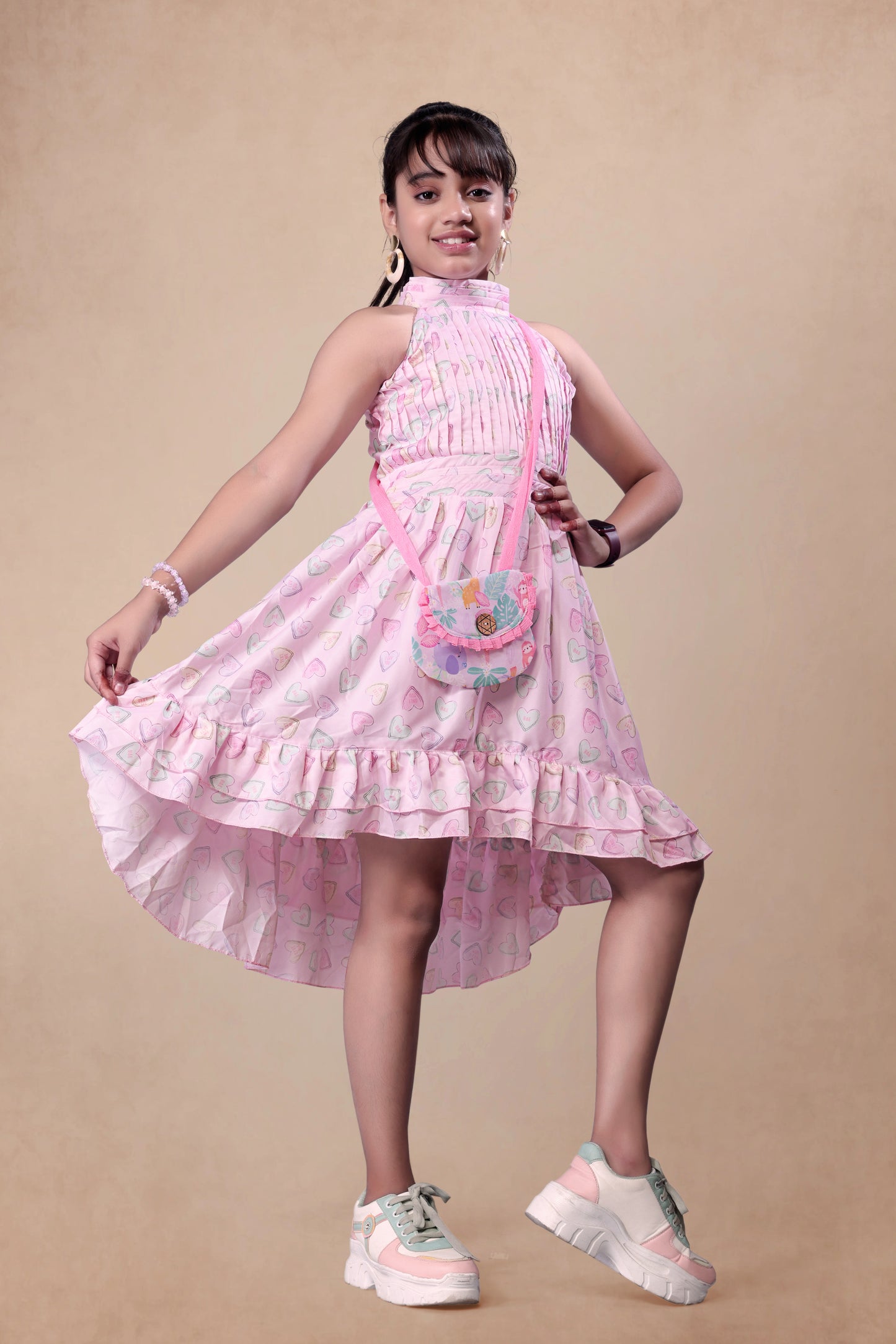 Pink Colour Heart Shaped Up Down Pattern Dress