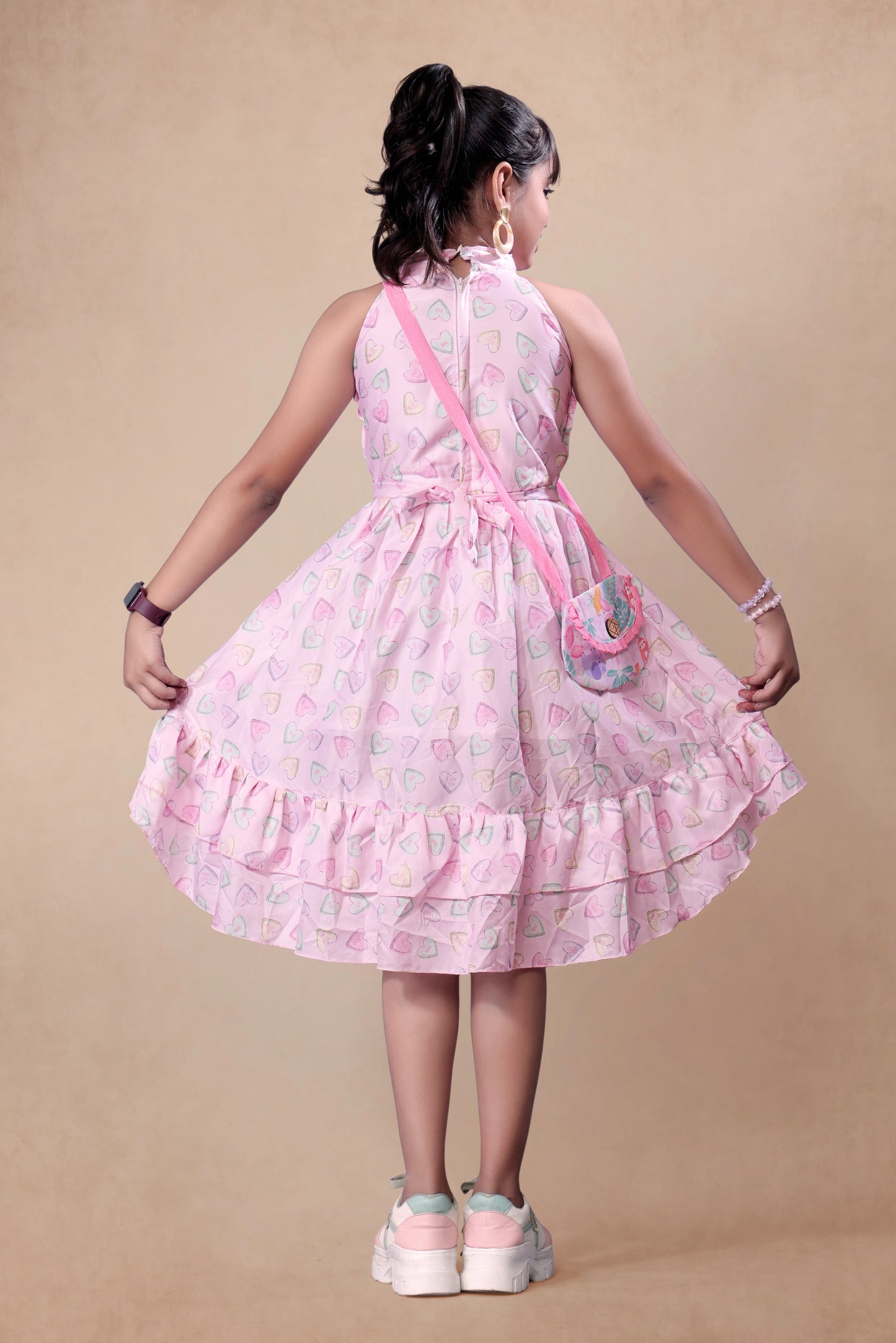 Pink Colour Heart Shaped Up Down Pattern Dress