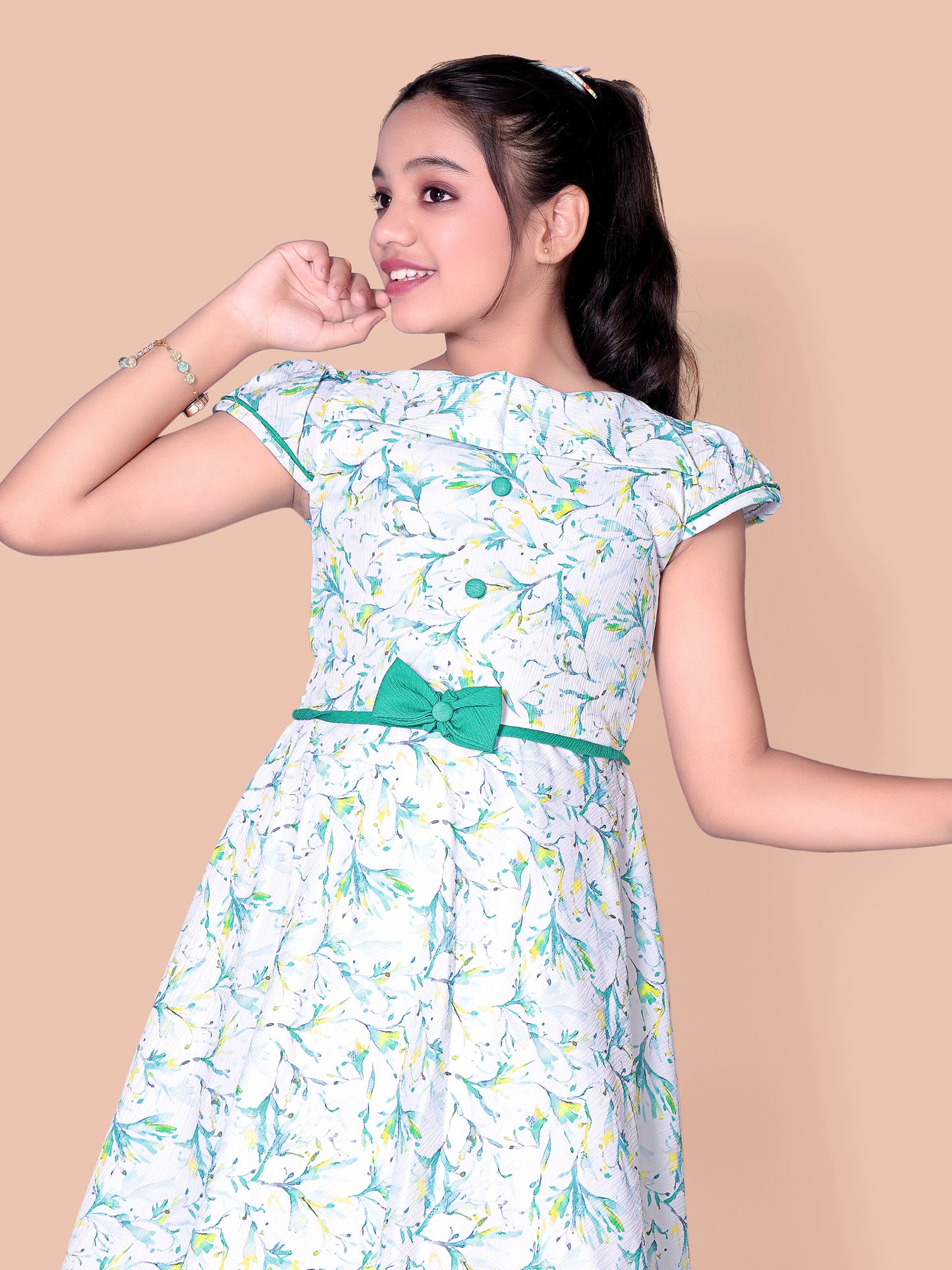 White And Green Colour Frock