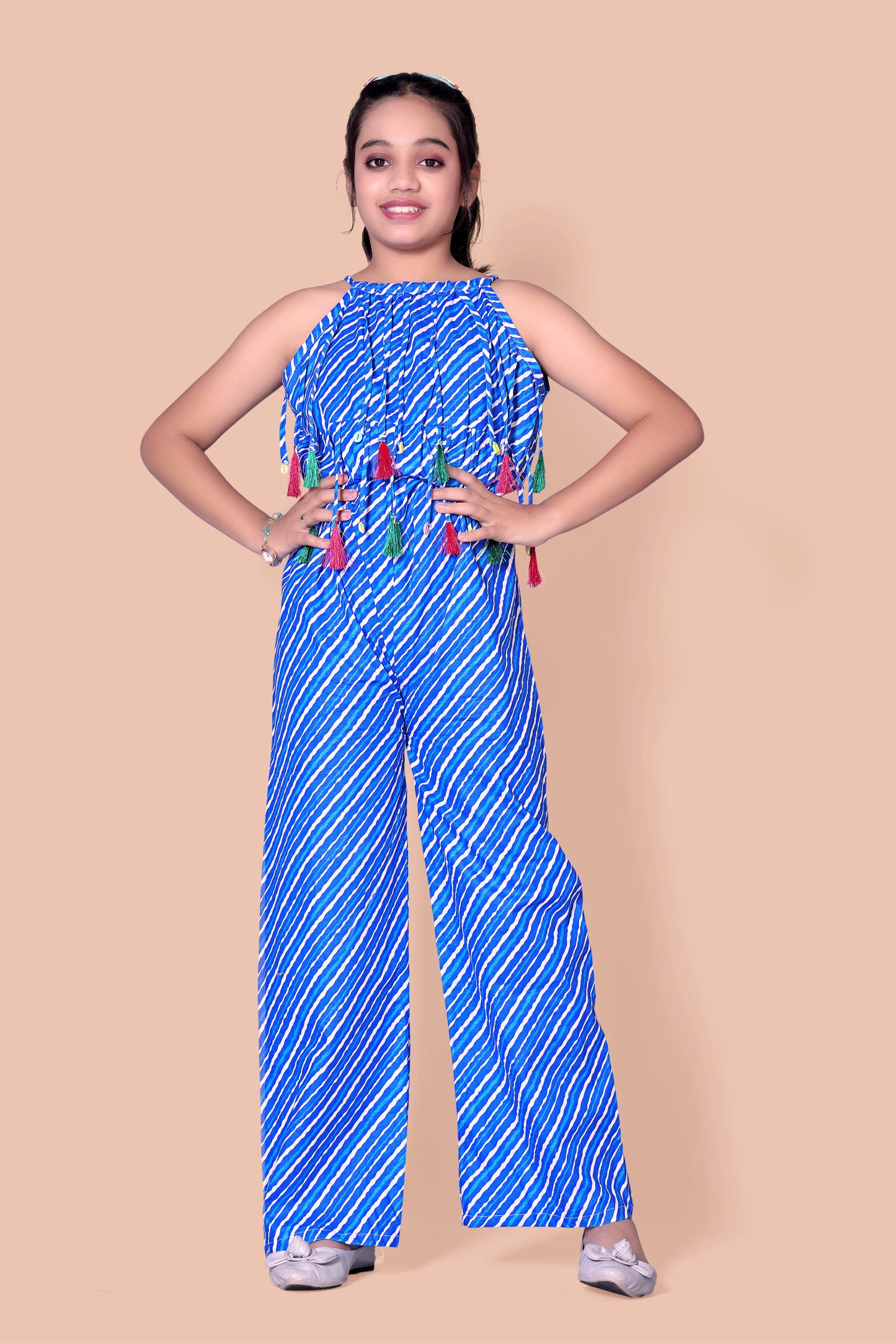 Cotton Blue Colour Girls Jumpsuit