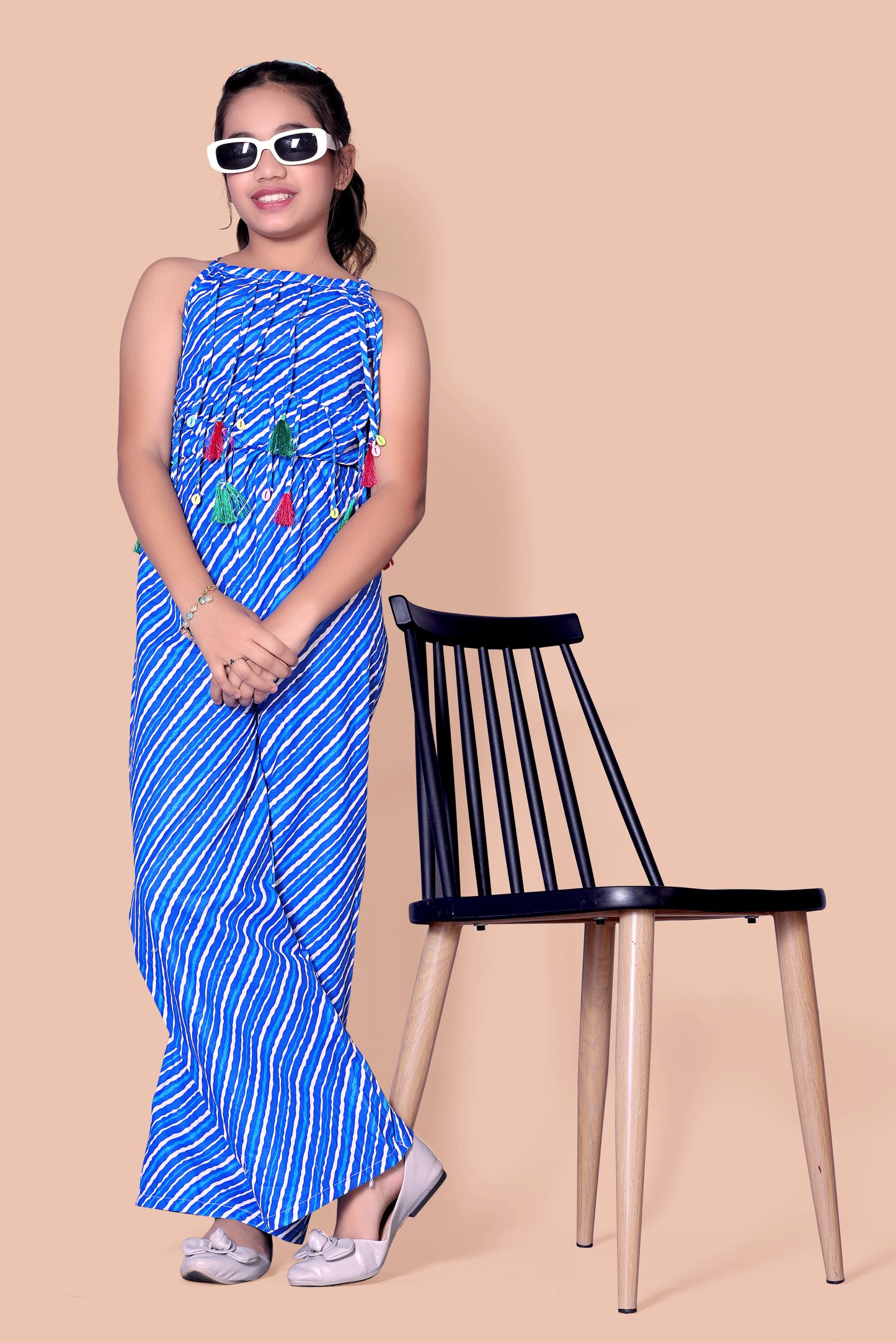 Cotton Blue Colour Girls Jumpsuit