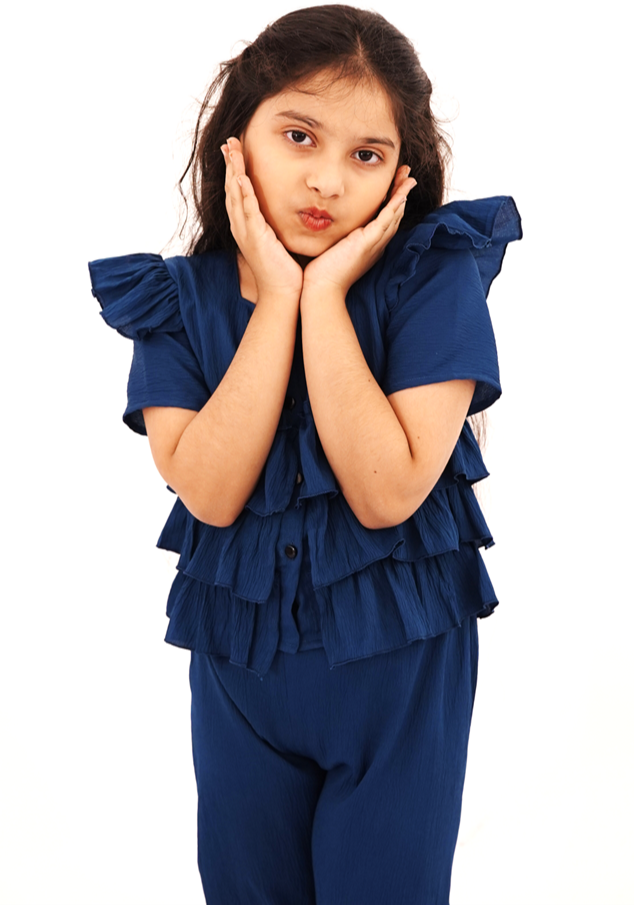 Fabangel Short Sleeves Ruffled top With Straight Pant