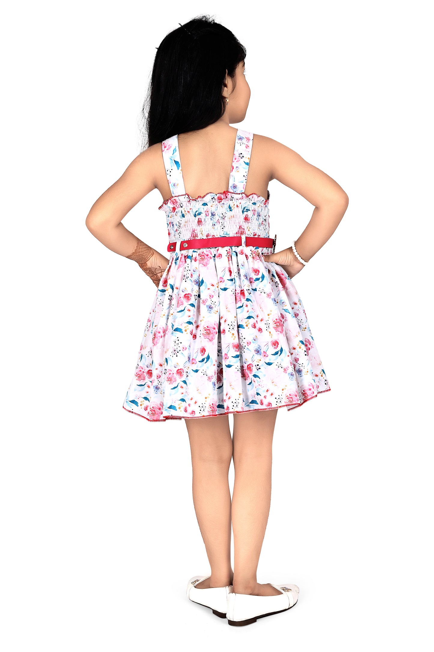 floral printed cross neck frock with back smoking