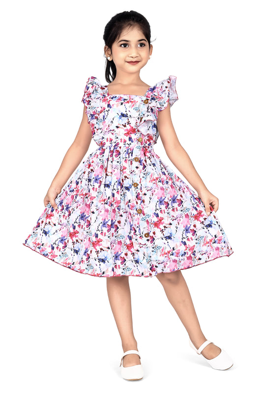 Pink crush ruffled sleeve dress