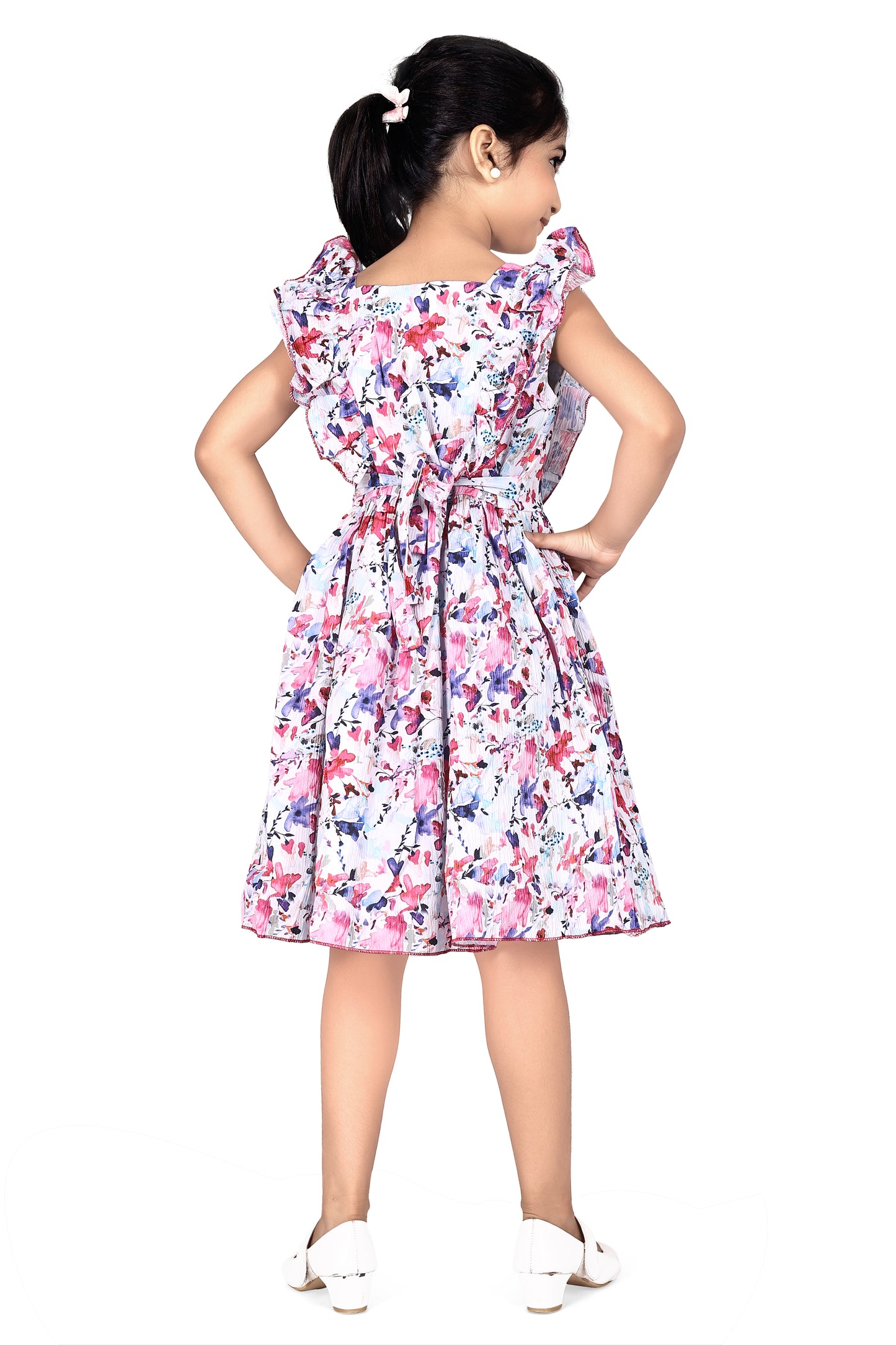 Pink crush ruffled sleeve dress