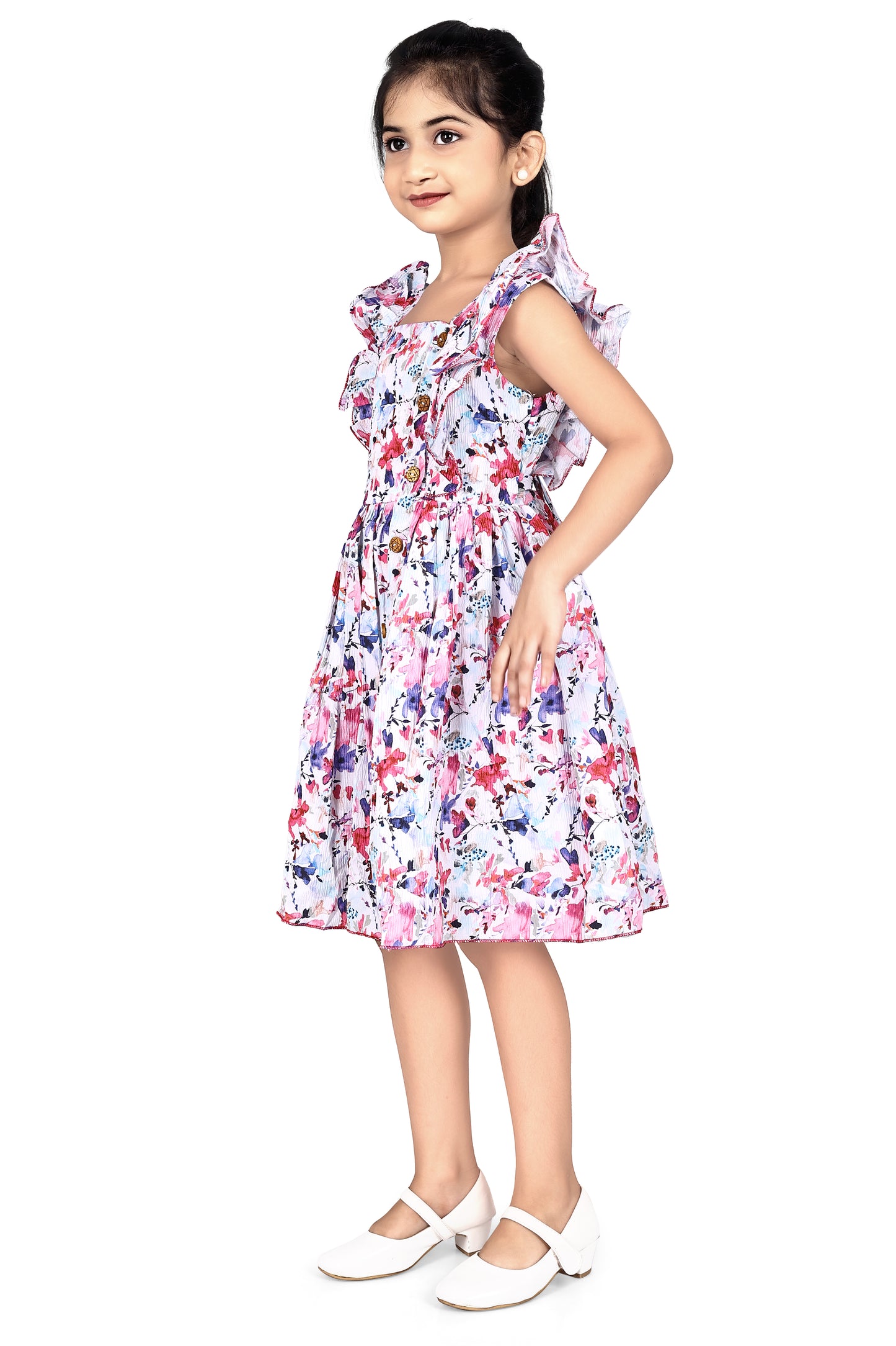 Pink crush ruffled sleeve dress