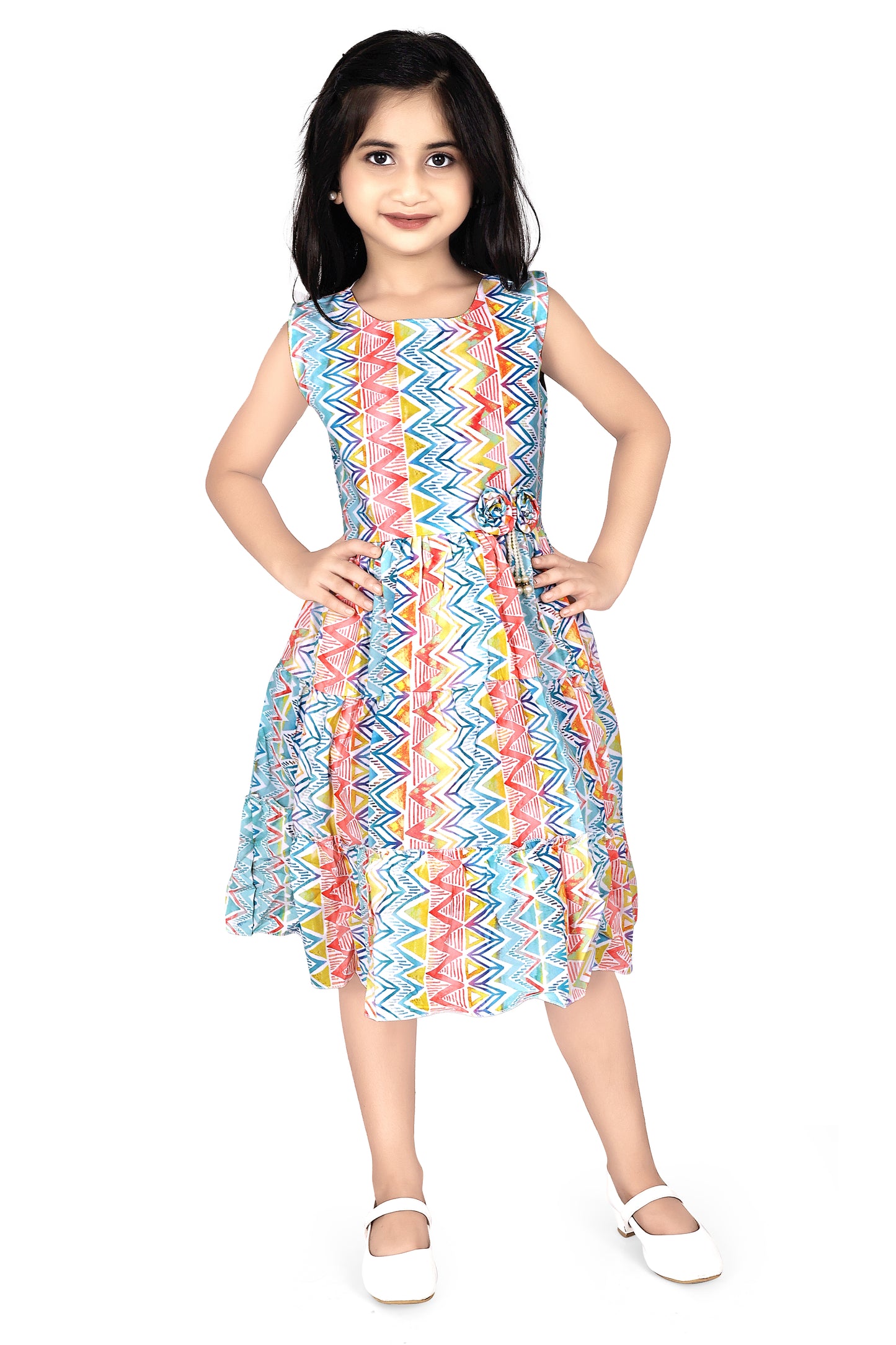 Multicolour zigzag line frock
