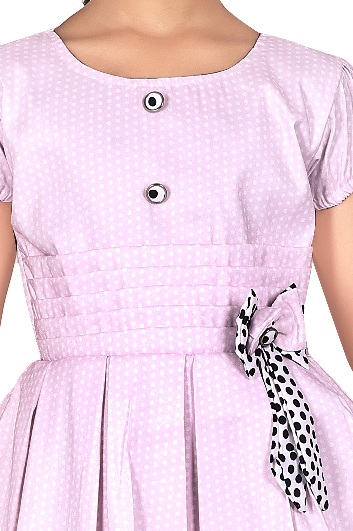 Beautiful Doll Print Design Short Puff Sleeves Dress