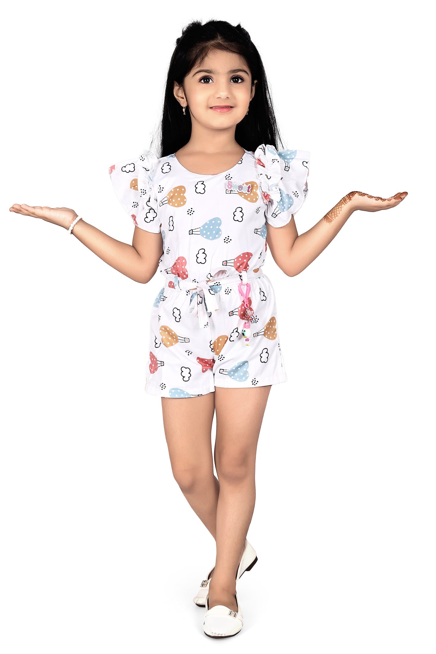 Hot air balloon printed short jumpsuit