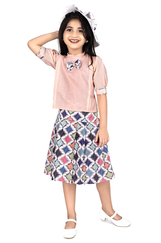 Peach top with Multicolour diamond skirt
