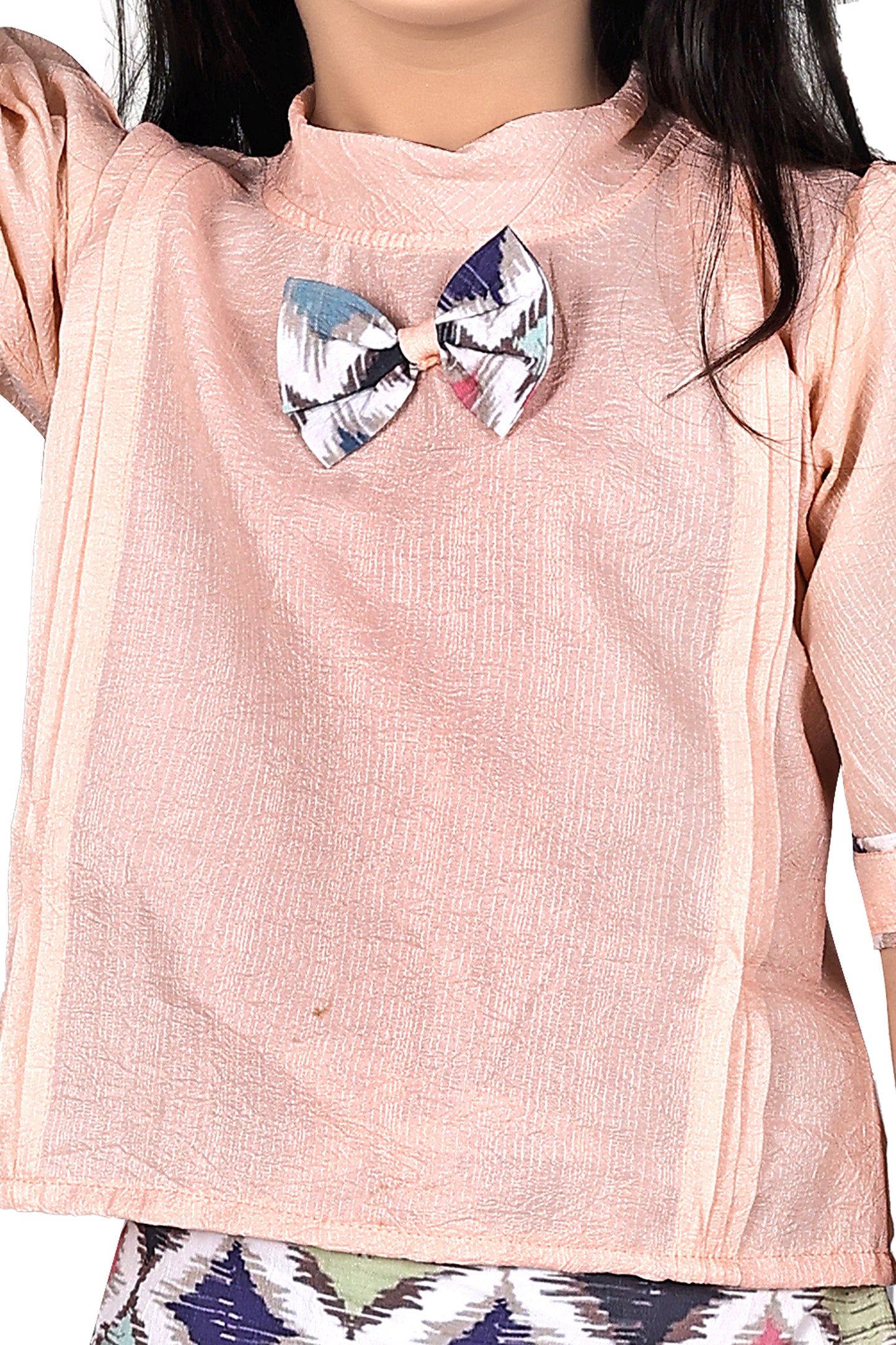 Peach top with Multicolour diamond skirt