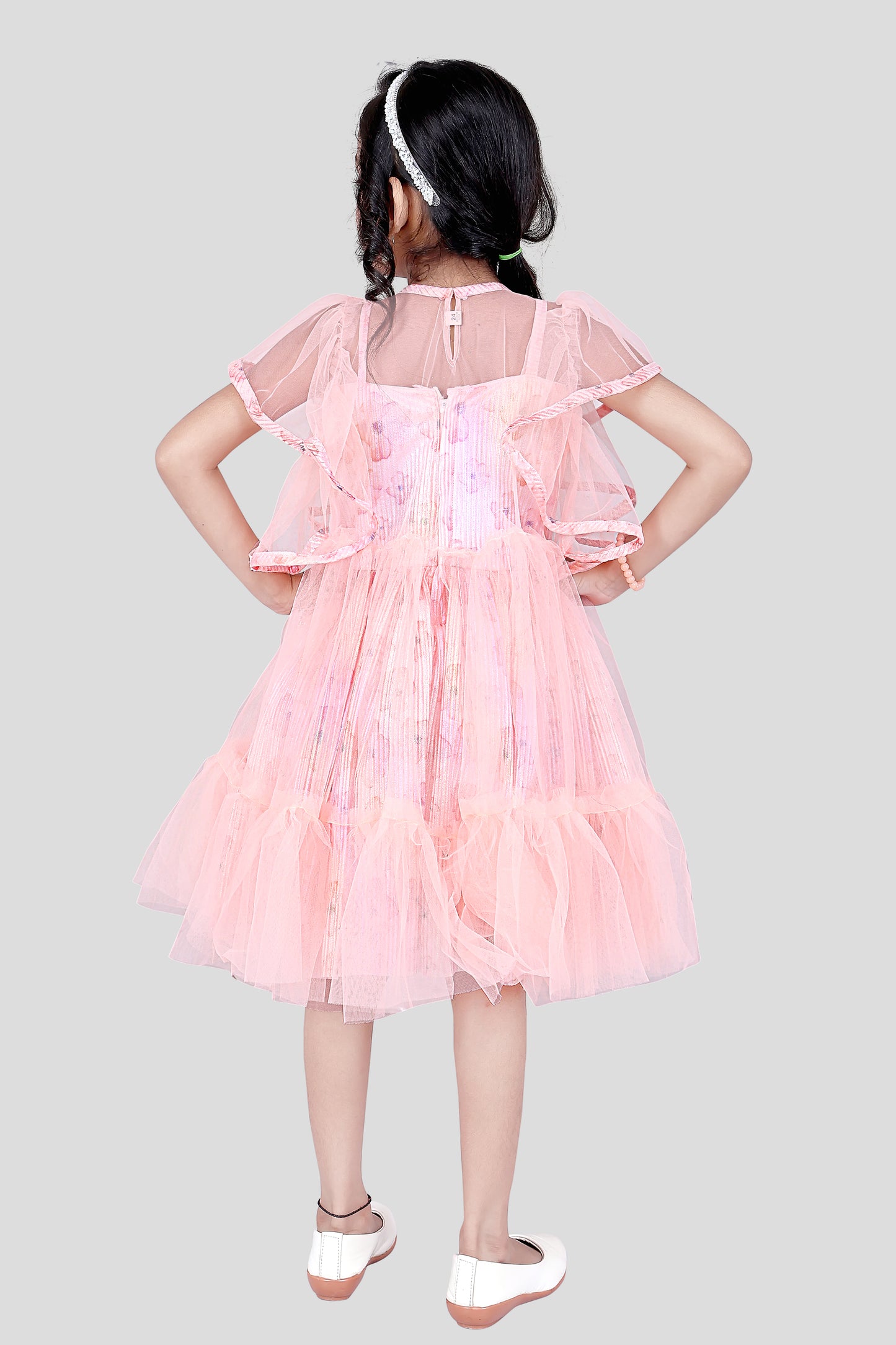 A Charming Peach Net Partywear Dress
