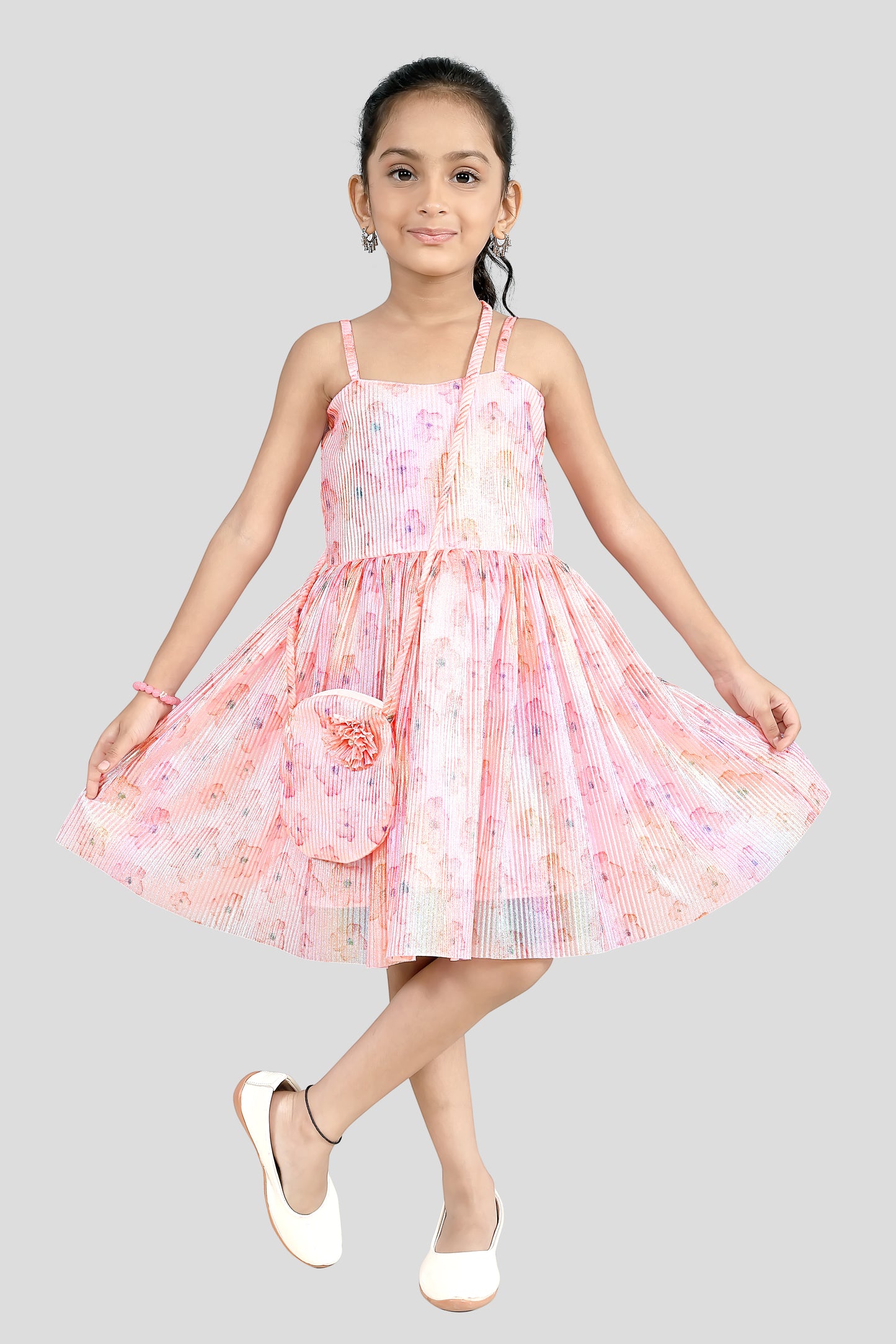 A Charming Peach Net Partywear Dress